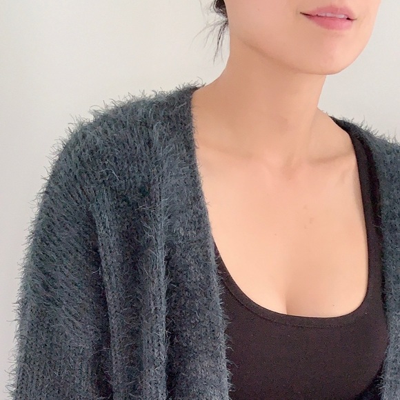 GREEN BRUSHED SELF TIE SWEATER CARDIGAN - Picture 8 of 8